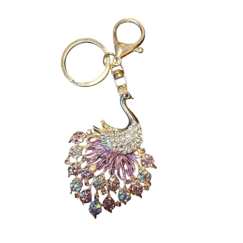 Elegant Peacock Design Keyring with Rhinestones